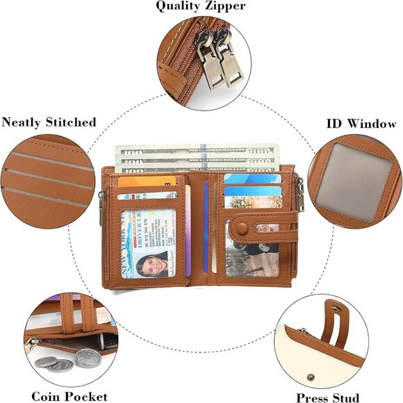 Women's Small RFID Card Wallet Bifold with Zipper Pocket Faux Leather - Picture 4 of 6